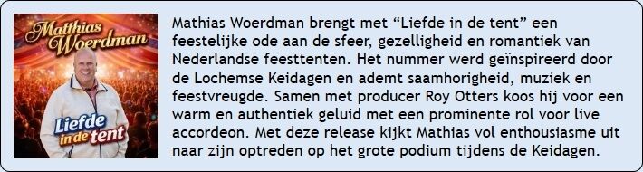 Nieuwste Single van Mathias Woerdman - Liefde in de tent