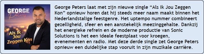 Nieuwste Single van George Peters - Als ik jou zeggen kon